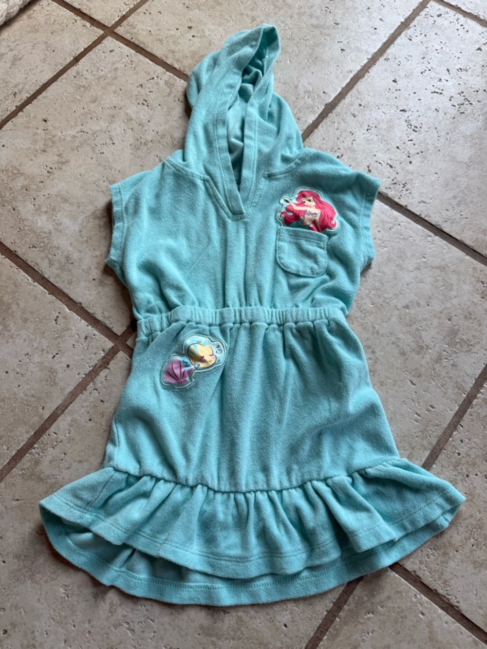 Ariel & Flounder Hooded Terry‎ Cover-Up Dress - Aqua Vintage 4T